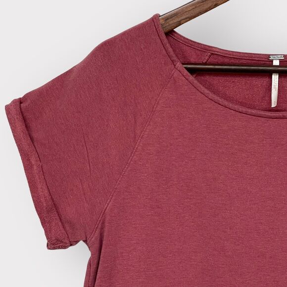 Free People Sweatshirt Dress Size PS Maroon Drop Waist Pockets Short Sleeve‎ - Picture 3 of 10